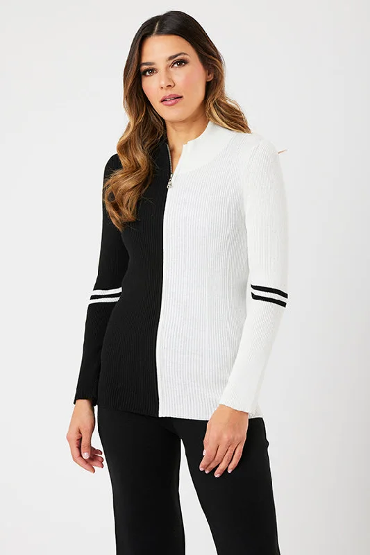 2-Tone Rib Zip Cardi