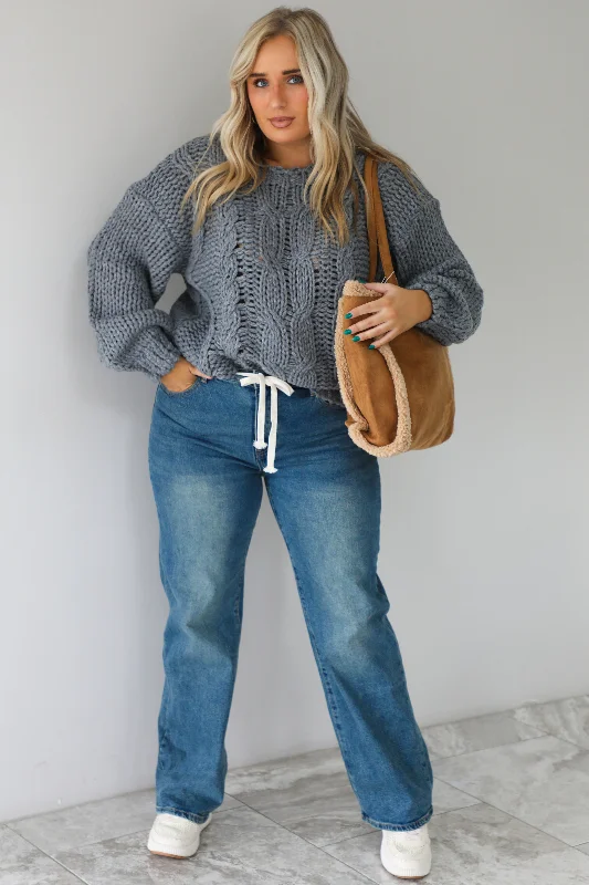 Harvest Cutie Chunky Knit Sweater: Grey