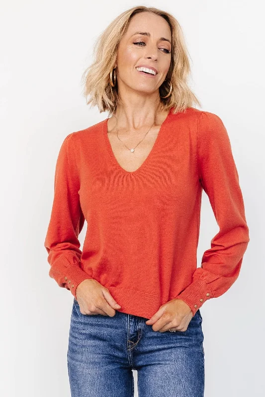 Sheila V Neck Sweater Top | Light Rust