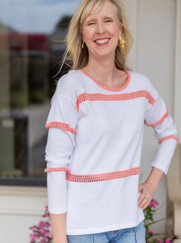 White and Coral Sweater