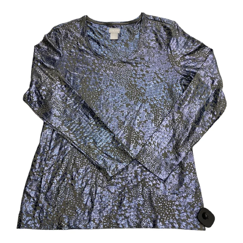 Top Long Sleeve By Chicos In Blue & Silver, Size: M