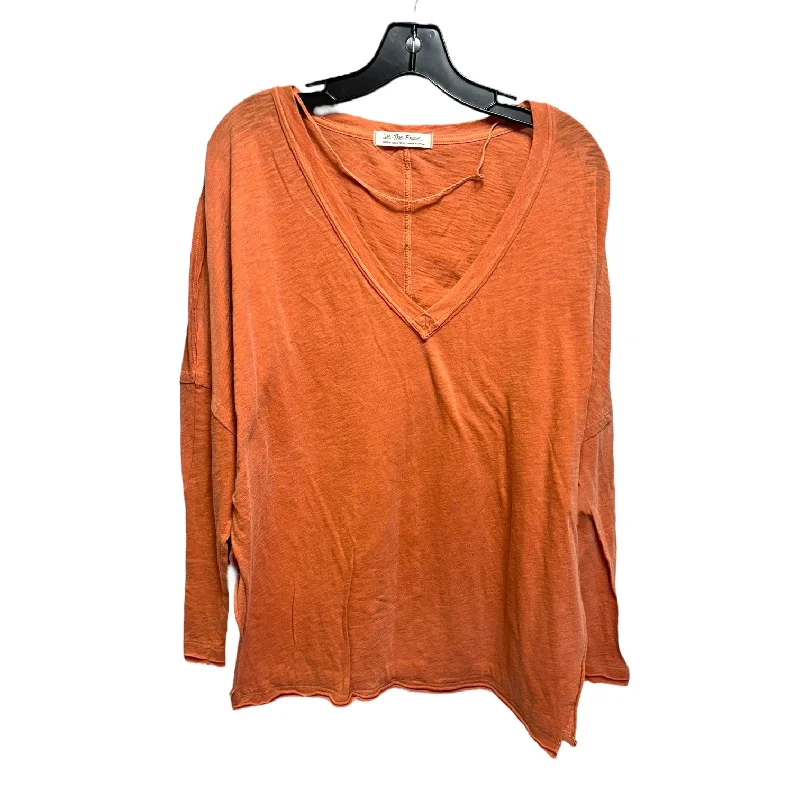 On My Mind Long Sleeve Slouchy V-neck Top/Tee By We The Free In Burnt Clay, Size: M