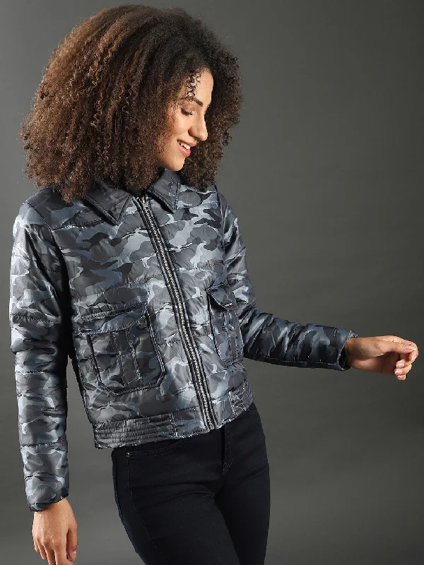 Campus Sutra Women Camouflage Stylish Casual Bomber Jacket