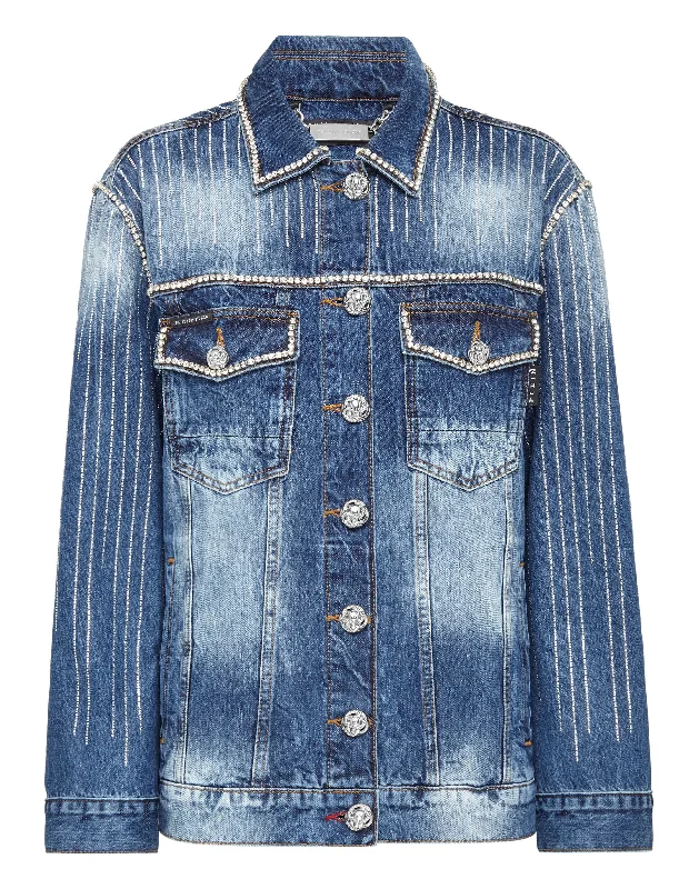 Denim Jacket Crystal Fringe