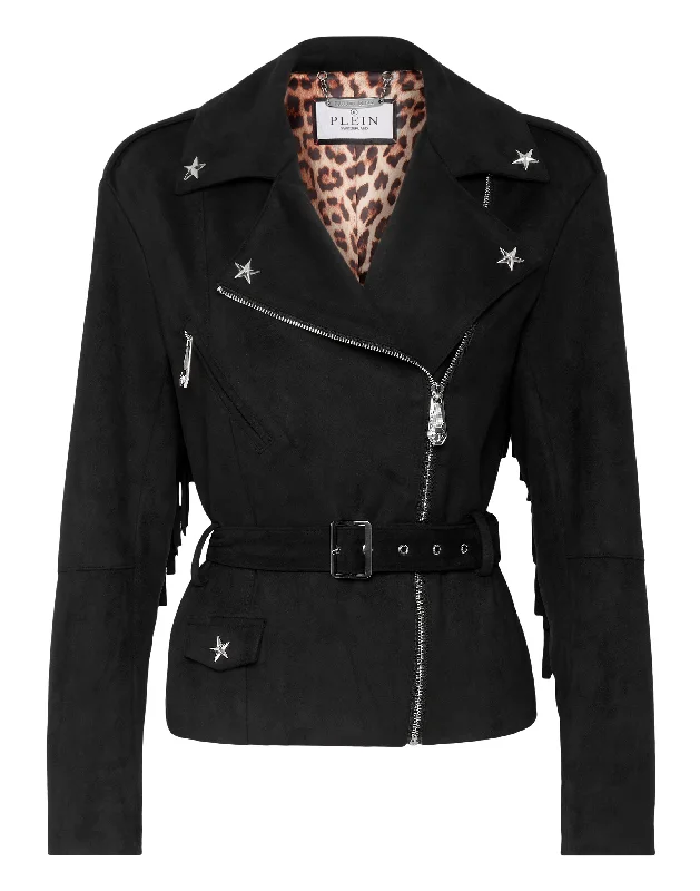 Eco Suede Oversize Biker Jacket Stars