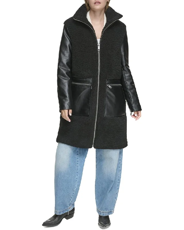 Marc New York Tunis Pleather Trimmed Sherpa Coat