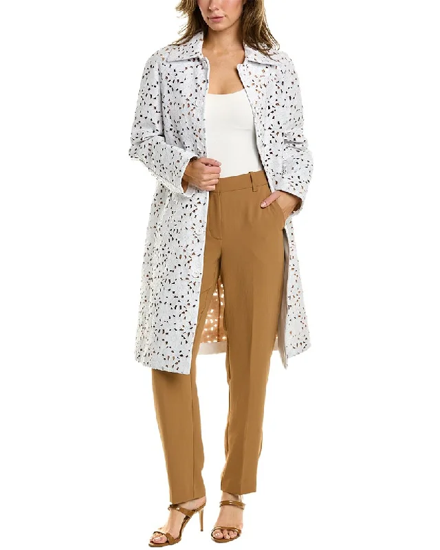 Michael Kors Floral Plonge Leather Balmacaan Jacket