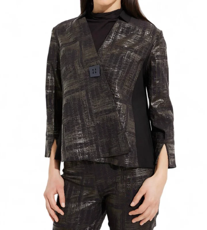 Notched Collar A-Line Jacket In Black/gold