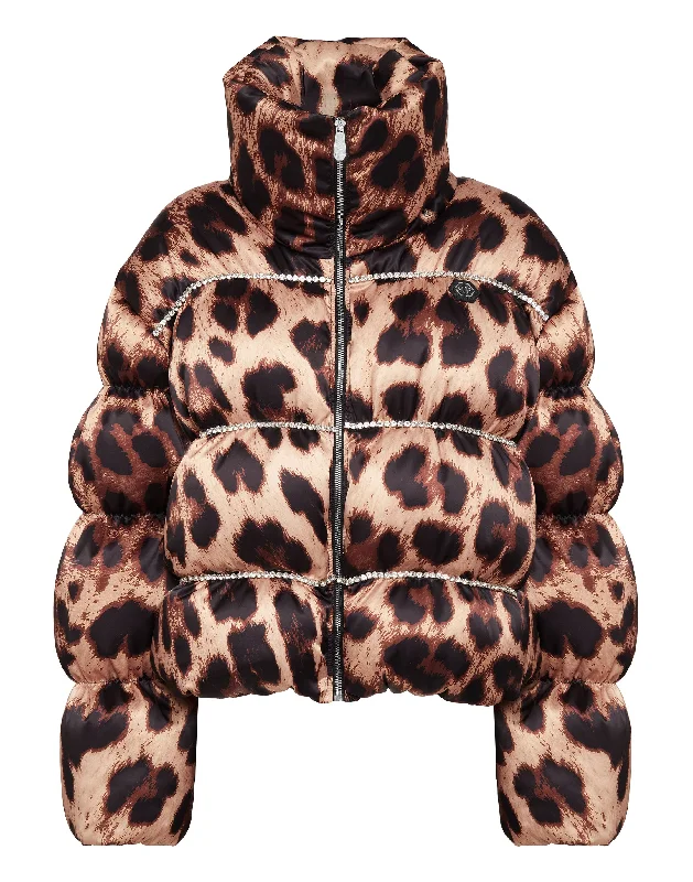 Nylon Oversized Down Jacket Leopard