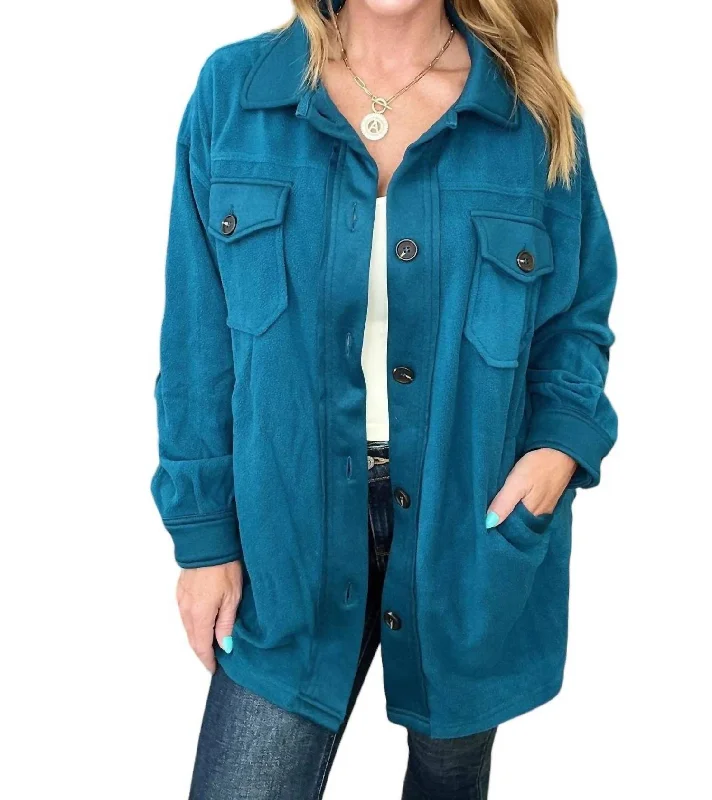 Oversized Basic Fleece Shacket In Teal