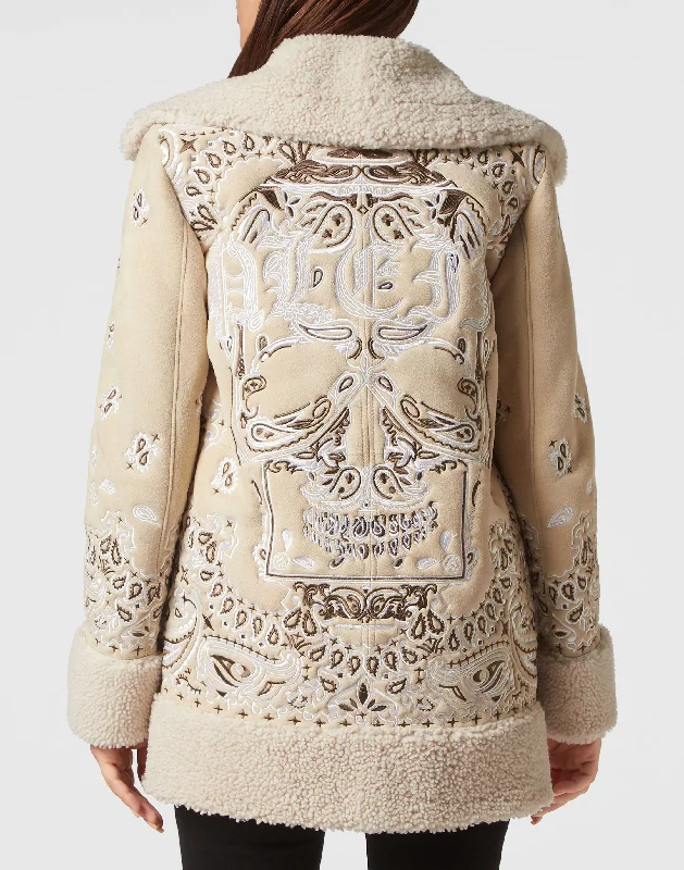 Shearling Oversize Long Coat Paisley Bandana