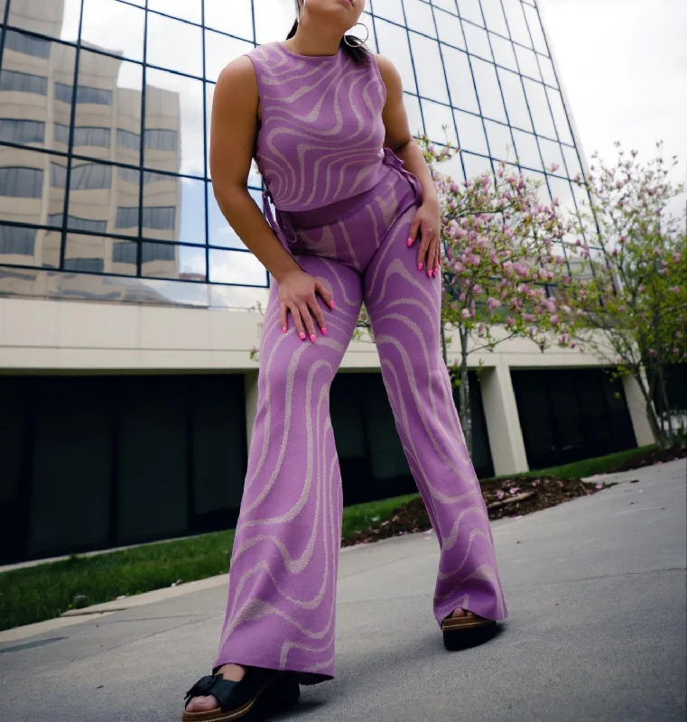 Lurex Swirl Flare Pants In Lilac