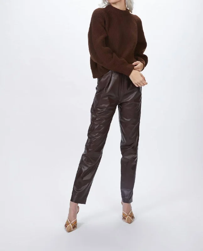 Pleated Leather Pants In Plum