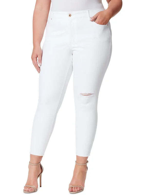 Plus Womens High Rise Destroyed Skinny Jeans