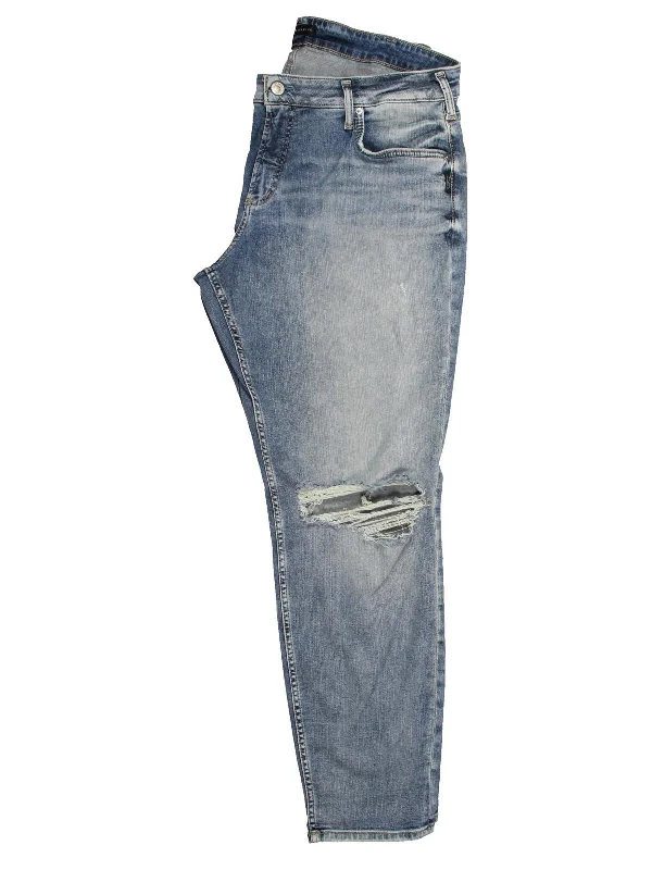 Plus Womens High Rise Distressed Straight Leg Jeans