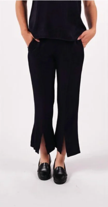 Satin Jacquard Front Slit Trouser In Black