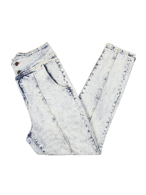 Womens Ankle Acid Wash High-Waisted Jeans