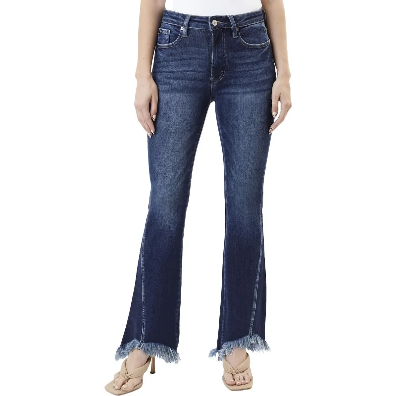 Womens Frayed Hem Denim Bootcut Jeans