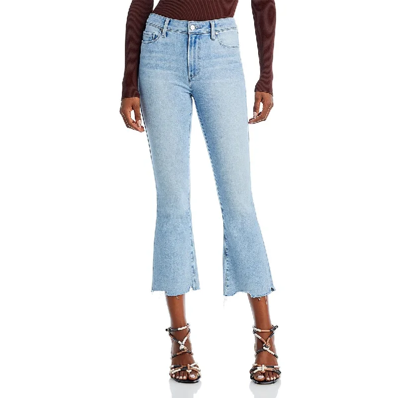 Womens Frayed Hem High Rise Flare Jeans