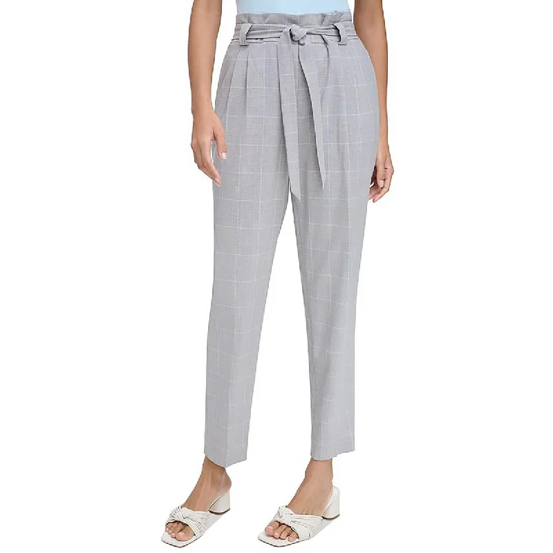 Womens Glen Plaid Belted Straight Leg Pants