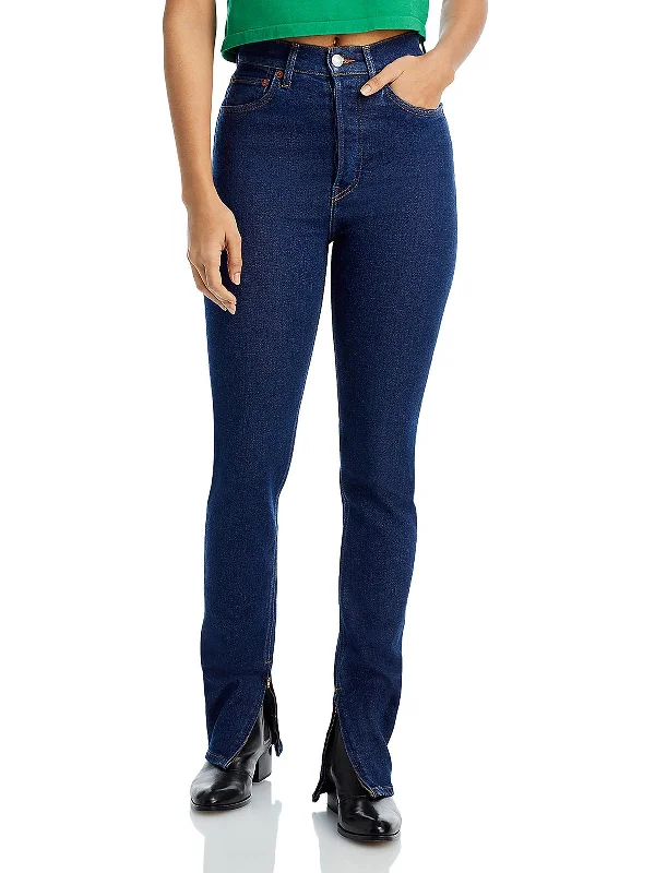 Womens High Rise Ankle Slit Slim Jeans