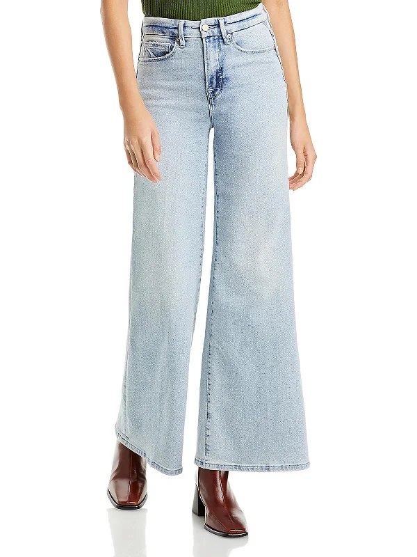 Womens High Rise Light Wash Wide Leg Jeans