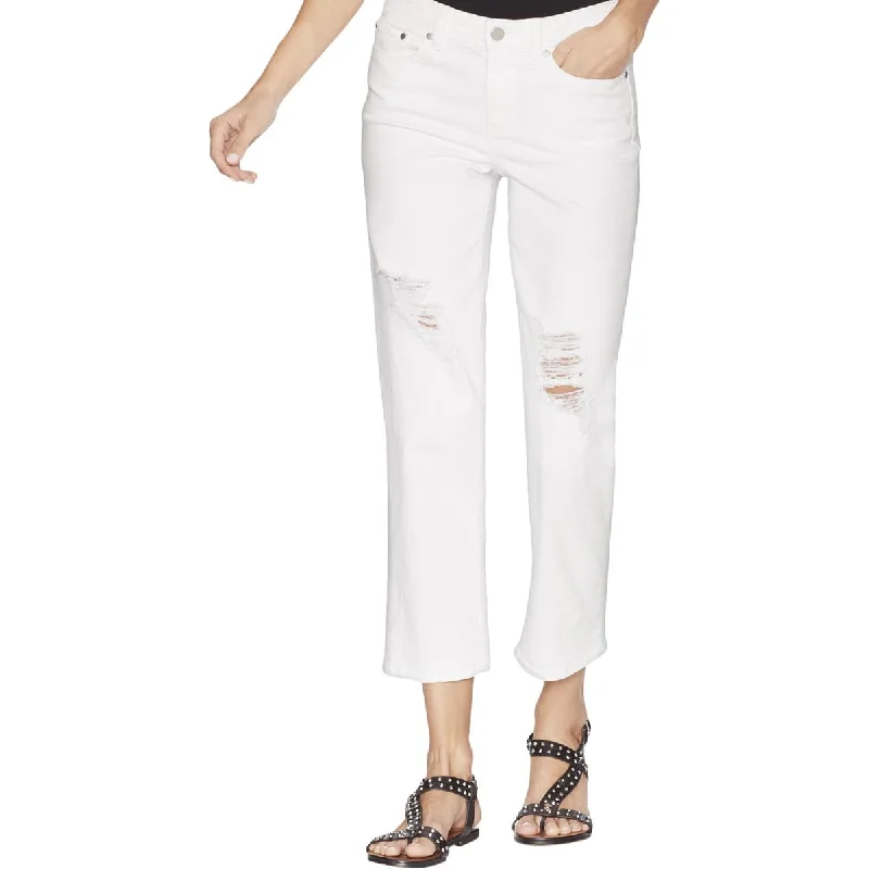 Womens Ripped Cropped Straight Leg Cropped Jeans