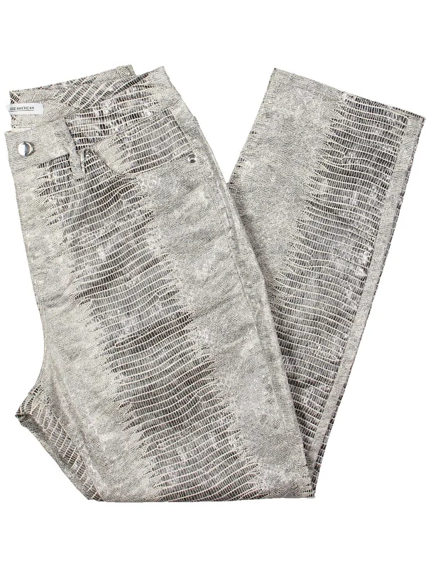 Womens Snake Print Cotton Straight Leg Jeans